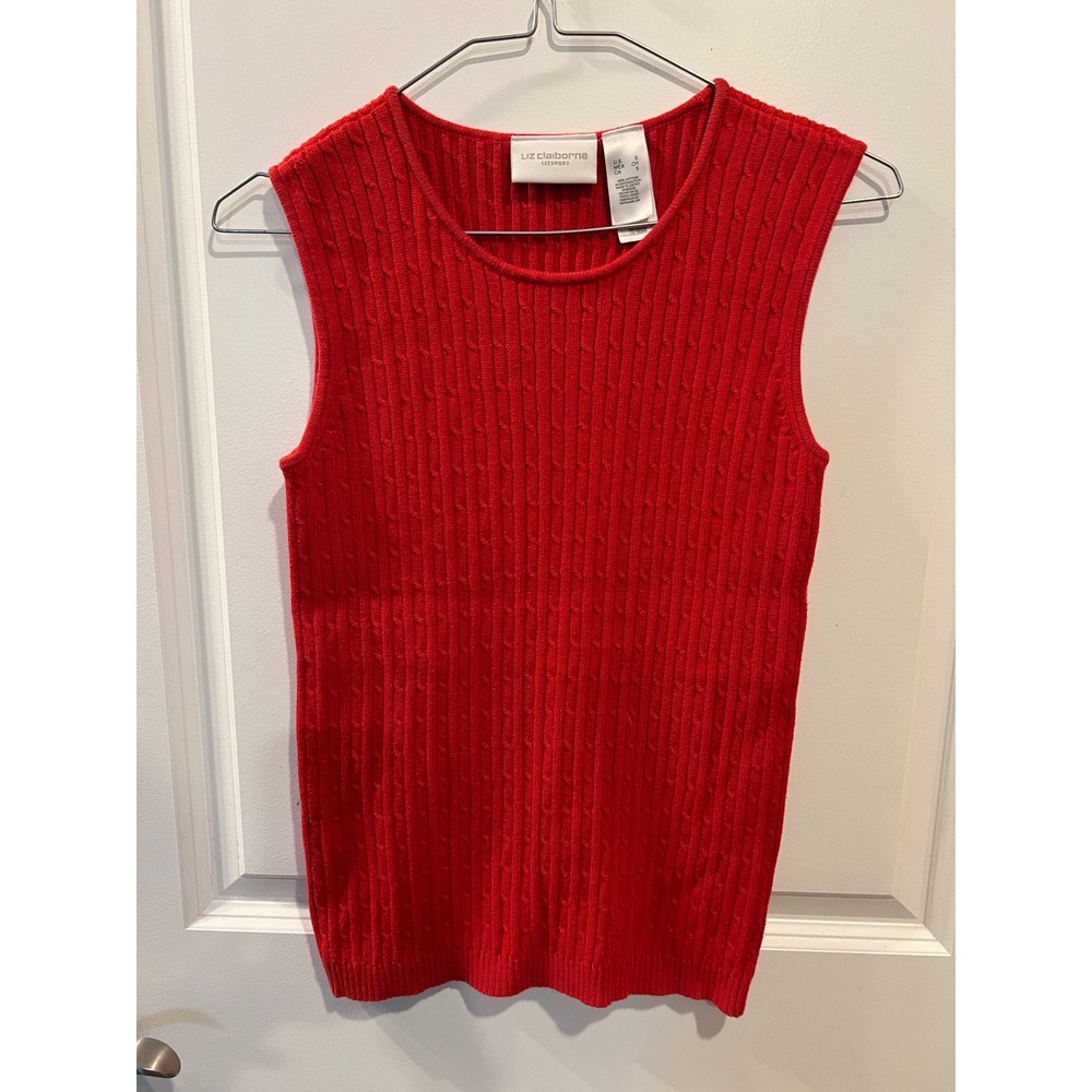 Liz Claiborne Womens Sweater Vest Cable Knit Red Small